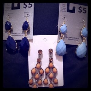 3 pairs of dangly earrings
